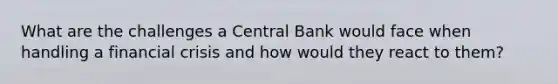 What are the challenges a Central Bank would face when handling a financial crisis and how would they react to them?