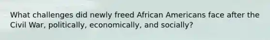 What challenges did newly freed African Americans face after the Civil War, politically, economically, and socially?