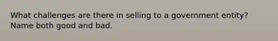 What challenges are there in selling to a government entity? Name both good and bad.