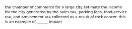 the chamber of commerce for a large city estimate the income for the city generated by the sales tax, parking fees, food-service tax, and amusement tax collected as a result of rock concer. this is an example of ______ impact