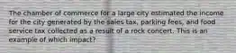 The chamber of commerce for a large city estimated the income for the city generated by the sales tax, parking fees, and food service tax collected as a result of a rock concert. This is an example of which impact?