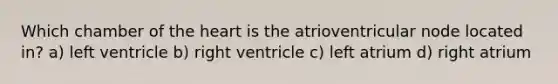 Which chamber of the heart is the atrioventricular node located in? a) left ventricle b) right ventricle c) left atrium d) right atrium