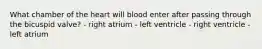 What chamber of the heart will blood enter after passing through the bicuspid valve? - right atrium - left ventricle - right ventricle - left atrium