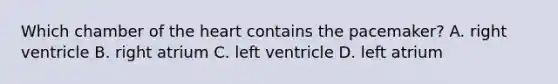 Which chamber of the heart contains the pacemaker? A. right ventricle B. right atrium C. left ventricle D. left atrium