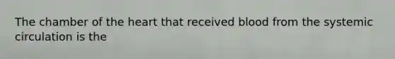 The chamber of <a href='https://www.questionai.com/knowledge/kya8ocqc6o-the-heart' class='anchor-knowledge'>the heart</a> that received blood from the systemic circulation is the