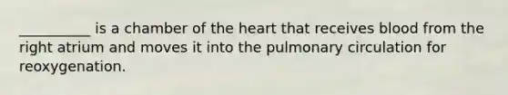 __________ is a chamber of the heart that receives blood from the right atrium and moves it into the pulmonary circulation for reoxygenation.