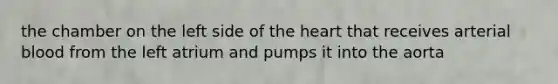 the chamber on the left side of the heart that receives arterial blood from the left atrium and pumps it into the aorta