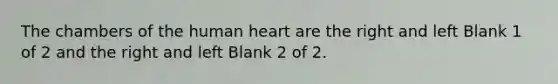 The chambers of the human heart are the right and left Blank 1 of 2 and the right and left Blank 2 of 2.