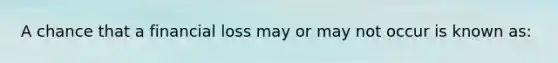 A chance that a financial loss may or may not occur is known as: