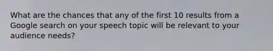 What are the chances that any of the first 10 results from a Google search on your speech topic will be relevant to your audience needs?