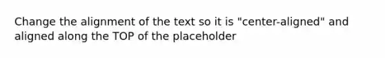 Change the alignment of the text so it is "center-aligned" and aligned along the TOP of the placeholder