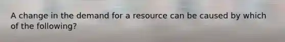 A change in the demand for a resource can be caused by which of the following?