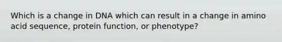 Which is a change in DNA which can result in a change in amino acid sequence, protein function, or phenotype?