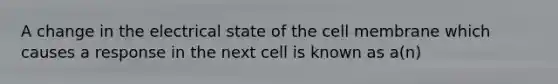 A change in the electrical state of the cell membrane which causes a response in the next cell is known as a(n)