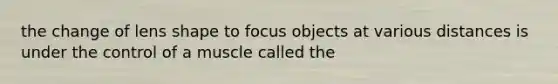 the change of lens shape to focus objects at various distances is under the control of a muscle called the