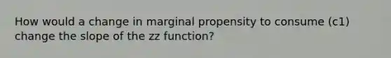 How would a change in marginal propensity to consume (c1) change the slope of the zz function?