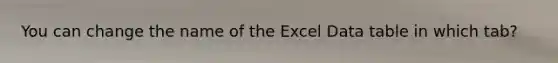 You can change the name of the Excel Data table in which tab?