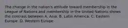 The change in the nation's attitude toward membership in the League of Nations and membership in the United Nations shows the contrast between A. Asia. B. Latin America. C. Eastern Europe. D. Western Europe