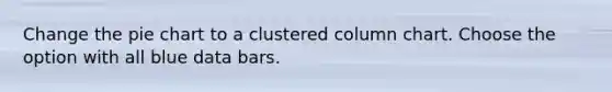 Change the pie chart to a clustered column chart. Choose the option with all blue data bars.