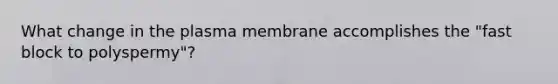 What change in the plasma membrane accomplishes the "fast block to polyspermy"?