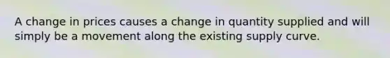 A change in prices causes a change in quantity supplied and will simply be a movement along the existing supply curve.