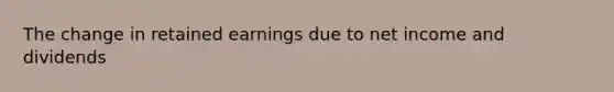 The change in retained earnings due to net income and dividends