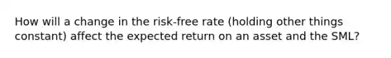 How will a change in the risk-free rate (holding other things constant) affect the expected return on an asset and the SML?