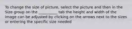 To change the size of picture, select the picture and then in the Size group on the __________ tab the height and width of the image can be adjusted by clicking on the arrows next to the sizes or entering the specific size needed