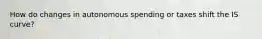 How do changes in autonomous spending or taxes shift the IS curve?