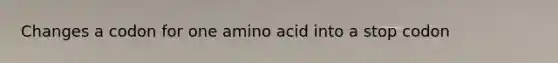 Changes a codon for one amino acid into a stop codon