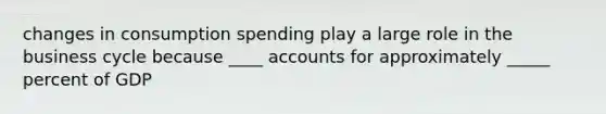 changes in consumption spending play a large role in the business cycle because ____ accounts for approximately _____ percent of GDP