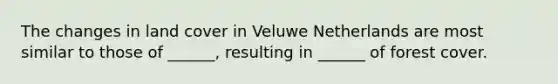 The changes in land cover in Veluwe Netherlands are most similar to those of ______, resulting in ______ of forest cover.