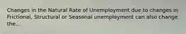 Changes in the Natural Rate of Unemployment due to changes in Frictional, Structural or Seasonal unemployment can also change the...