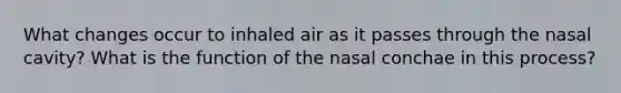 What changes occur to inhaled air as it passes through the nasal cavity? What is the function of the nasal conchae in this process?