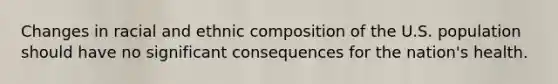 Changes in racial and ethnic composition of the U.S. population should have no significant consequences for the nation's health.