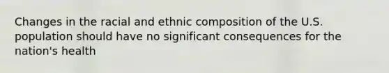 Changes in the racial and ethnic composition of the U.S. population should have no significant consequences for the nation's health