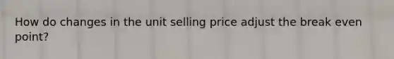 How do changes in the unit selling price adjust the break even point?