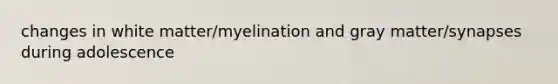 changes in white matter/myelination and gray matter/synapses during adolescence