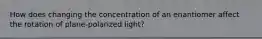 How does changing the concentration of an enantiomer affect the rotation of plane-polarized light?