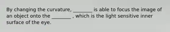 By changing the curvature, ________ is able to focus the image of an object onto the ________ , which is the light sensitive inner surface of the eye.