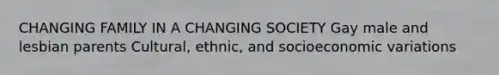 CHANGING FAMILY IN A CHANGING SOCIETY Gay male and lesbian parents Cultural, ethnic, and socioeconomic variations