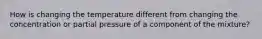 How is changing the temperature different from changing the concentration or partial pressure of a component of the mixture?
