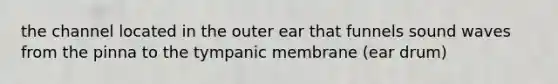 the channel located in the outer ear that funnels sound waves from the pinna to the tympanic membrane (ear drum)