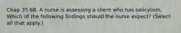 Chap 35 68. A nurse is assessing a client who has salicylism. Which of the following findings should the nurse expect? (Select all that apply.)