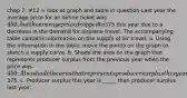 chap 7: #12 = look at graph and table in question Last year the average price for an airline ticket was 450, but the average price dropped to375 this year due to a decrease in the demand for airplane travel. The accompanying table contains information on the supply of air travel. a. Using the information in the table, move the points on the graph to sketch a supply curve. b. Shade the area on the graph that represents producer surplus from the previous year when the price was 450. Also shade the area that represents producer surplus this year after the price has dropped to375. c. Producer surplus this year is _____ than producer surplus last year.