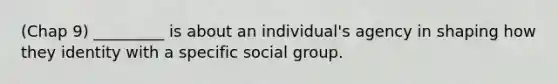 (Chap 9) _________ is about an individual's agency in shaping how they identity with a specific social group.