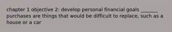 chapter 1 objective 2: develop personal financial goals _______ purchases are things that would be difficult to replace, such as a house or a car