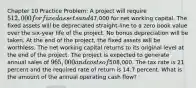 Chapter 10 Practice Problem: A project will require 512,000 for fixed assets and47,000 for net working capital. The fixed assets will be depreciated straight-line to a zero book value over the six-year life of the project. No bonus depreciation will be taken. At the end of the project, the fixed assets will be worthless. The net working capital returns to its original level at the end of the project. The project is expected to generate annual sales of 965,000 and costs of508,000. The tax rate is 21 percent and the required rate of return is 14.7 percent. What is the amount of the annual operating cash flow?