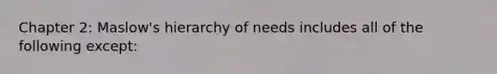 Chapter 2: Maslow's hierarchy of needs includes all of the following except: