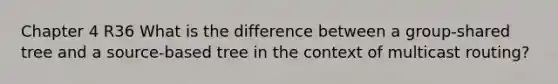 Chapter 4 R36 What is the difference between a group-shared tree and a source-based tree in the context of multicast routing?